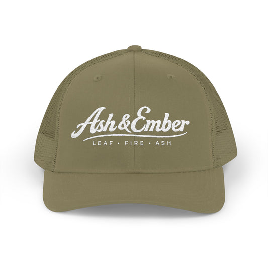 Embroidered Trucker Hat – 'Ash & Ember' Logo Snapback