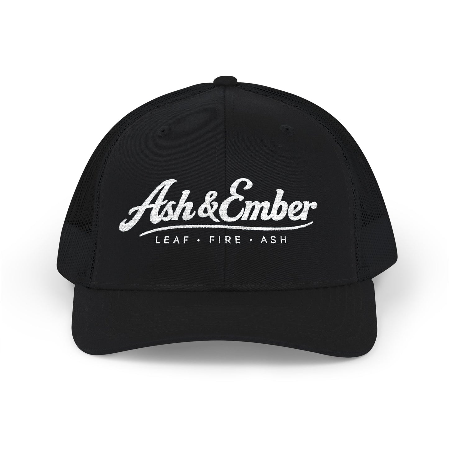 Embroidered Trucker Hat – 'Ash & Ember' Logo Snapback