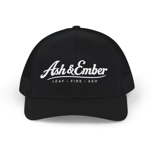 Embroidered Trucker Hat – 'Ash & Ember' Logo Snapback