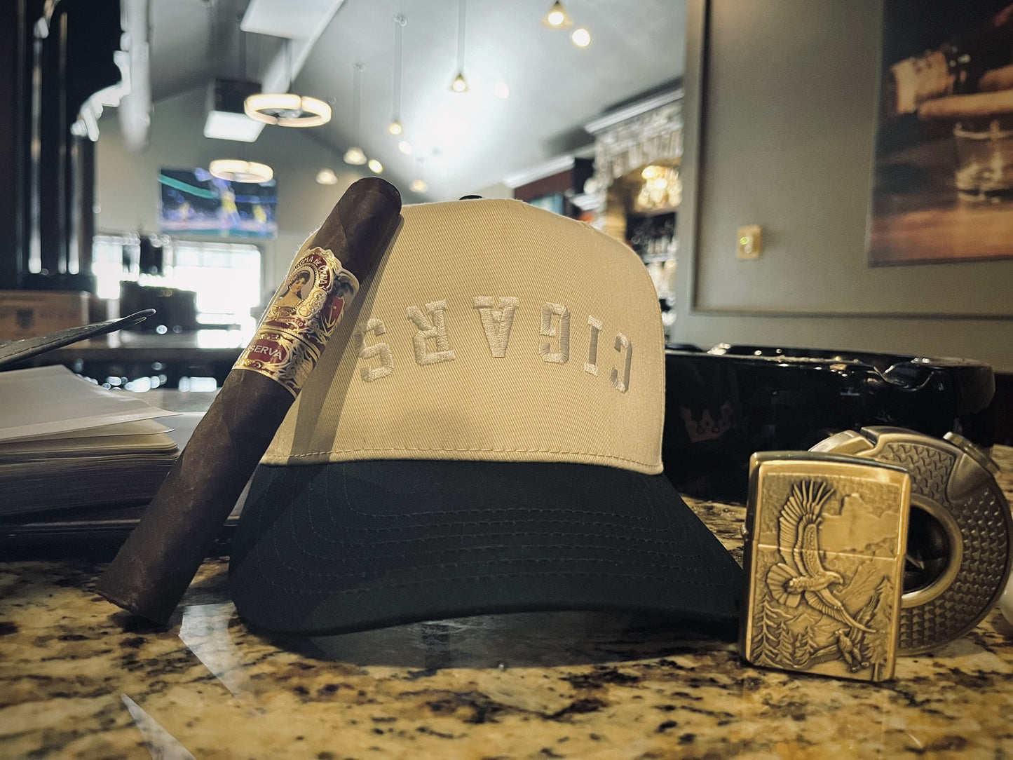 Reverse Script Cigar Baseball Cap